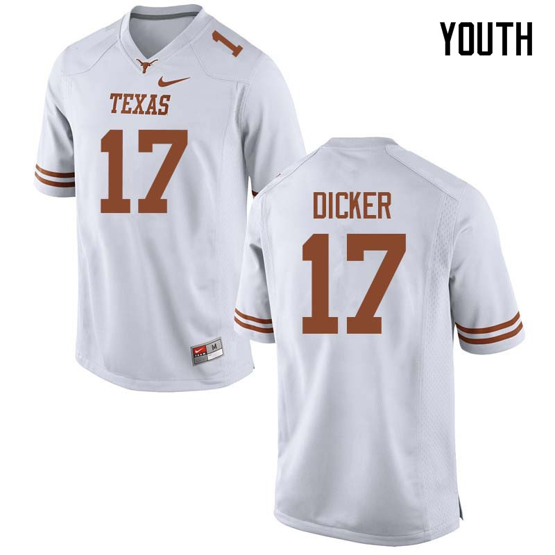 Youth #17 Cameron Dicker Texas Longhorns College Football Jerseys Sale-White